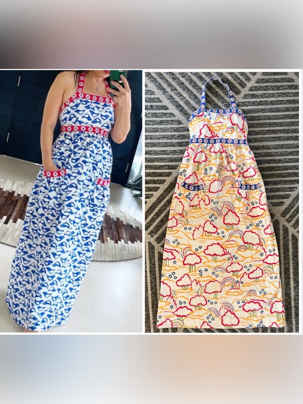 70s Vintage DENISE ARE HERE Small Boho Halter Maxi Dress Hand Made
